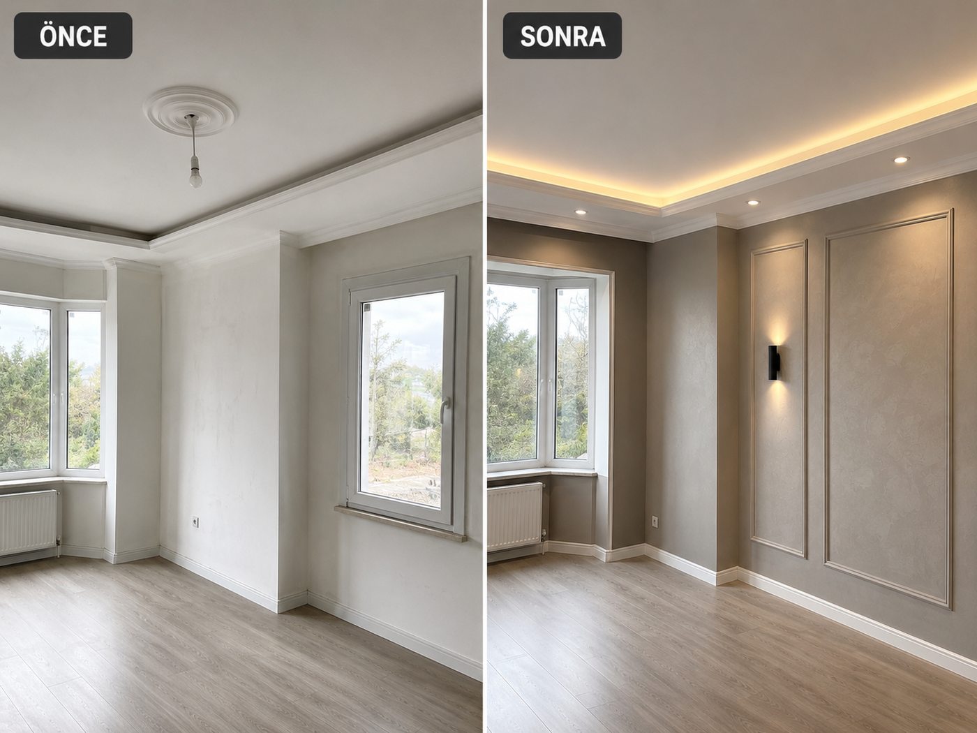 Koyundere iç cephe boya öncesi ve sonrası